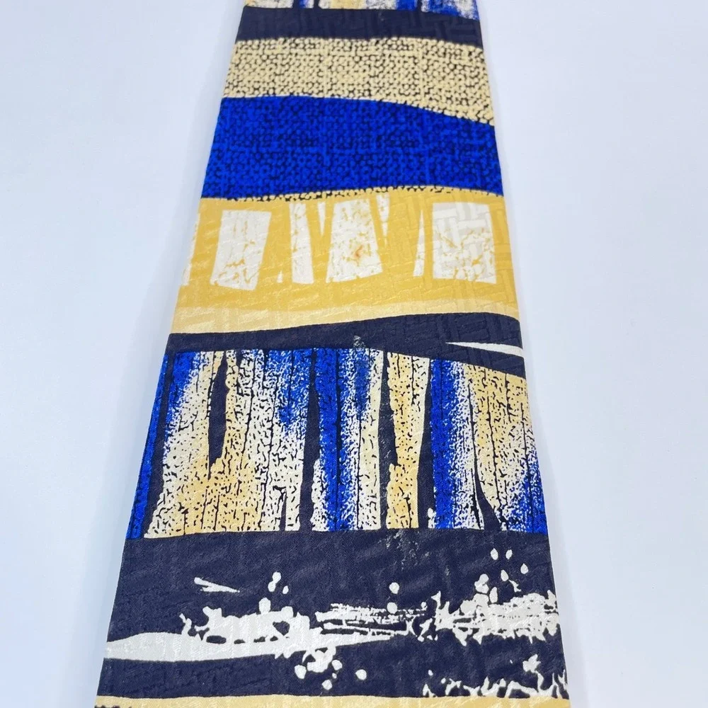Tesoro‎ Rosso Retro Abstract Necktie Mens Silk Blue Yellow Black Urban Chic Work